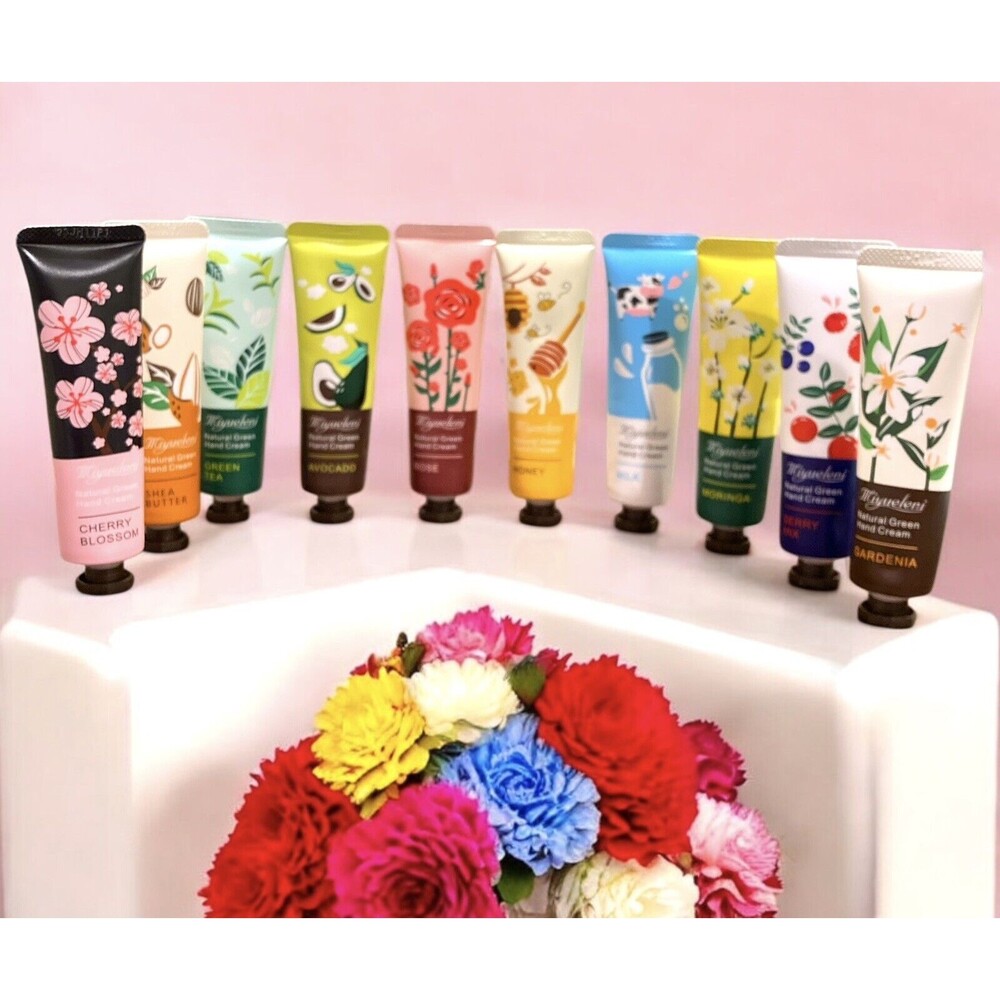 10 Tube Set  Miyueleni Hand Cream  Avocado Cherry Blossom Milk Honey Berry Rose